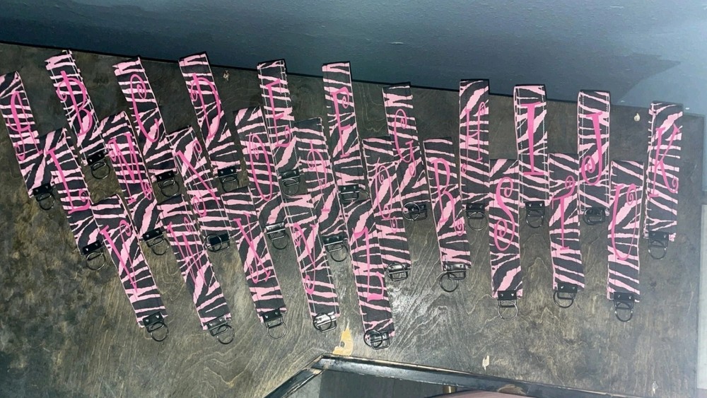 handmade wrislet key rings with initials