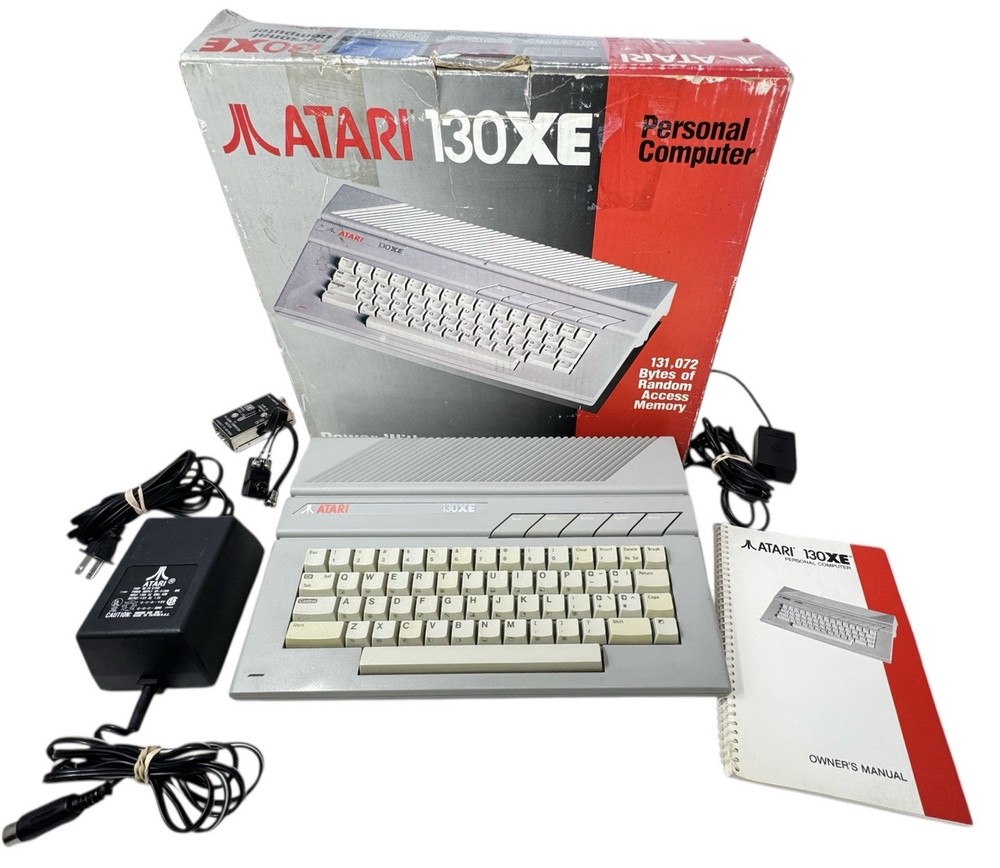 Atari 130XE Computer w/Box, Power Supply, Cables & Manual ~ Untested Powers On