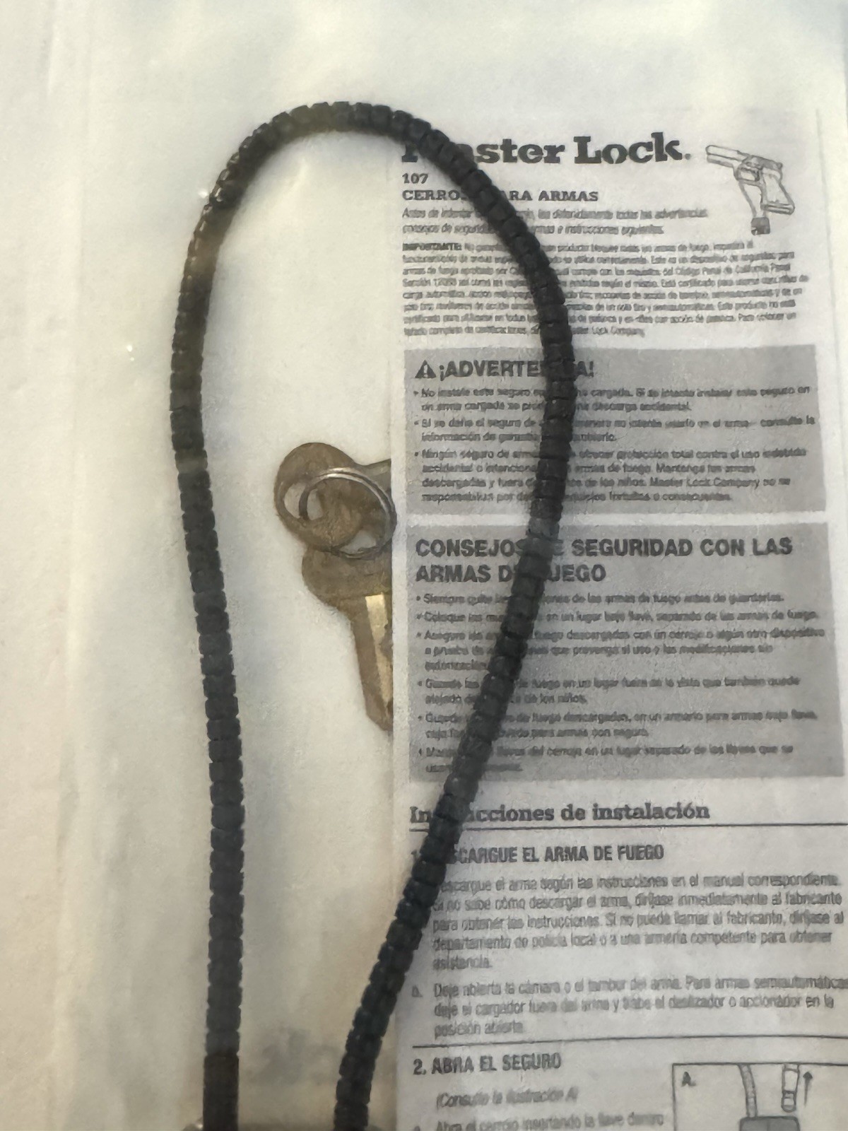 Gun Cable Lock Master Lock #107 2 Keys Factory Sealed