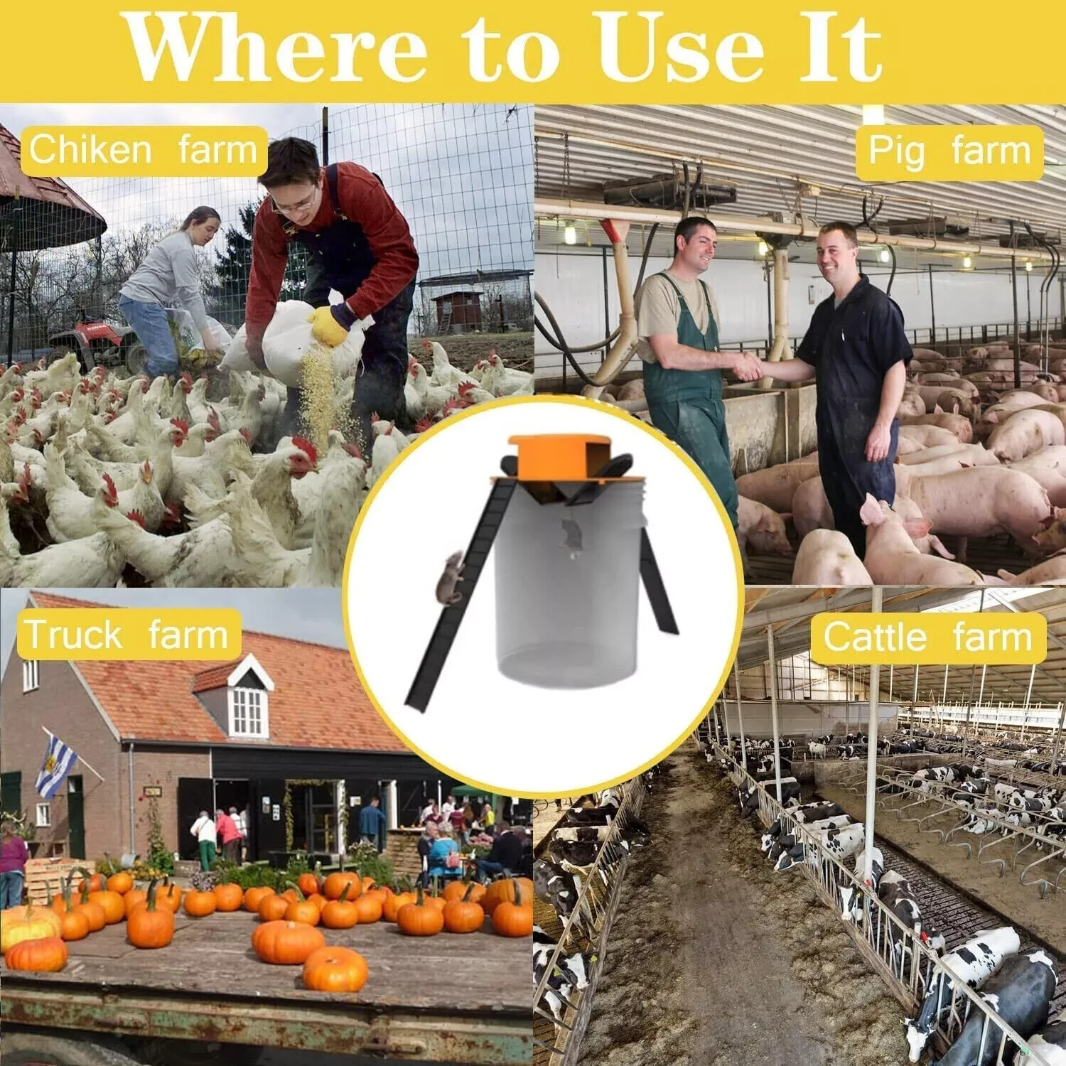 Mouse-Rat-Rodent Trap "Flip & Slide" 5 Gallon Bucket Lid Multi Catcher US