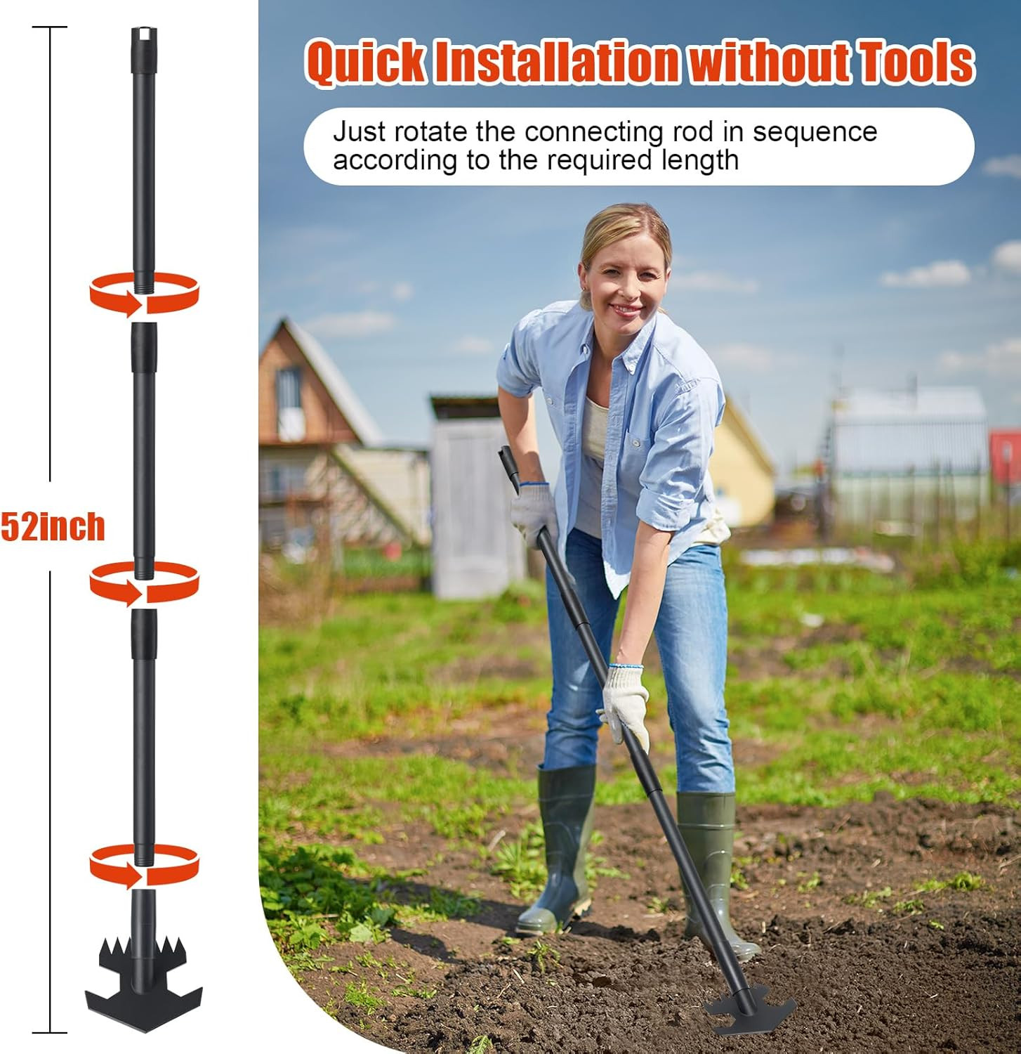 Hoe Garden Yard Tool Long Handle 52" Dual Use Weeder Cultivator Steel Blade