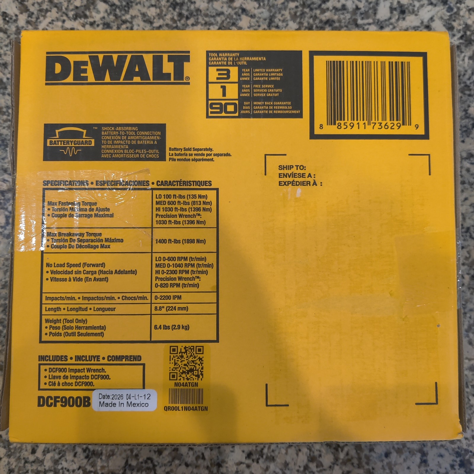 NEW DEWALT DCF900B 20V MAX XR 1/2" HIGH TORQUE IMPACT WRENCH WITH HOG RING