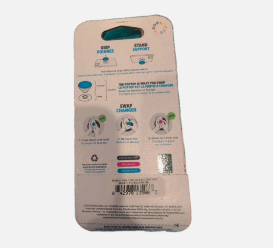 Pop Sockets Phone Grip & Stand With Swappable Top - Solid Black -New