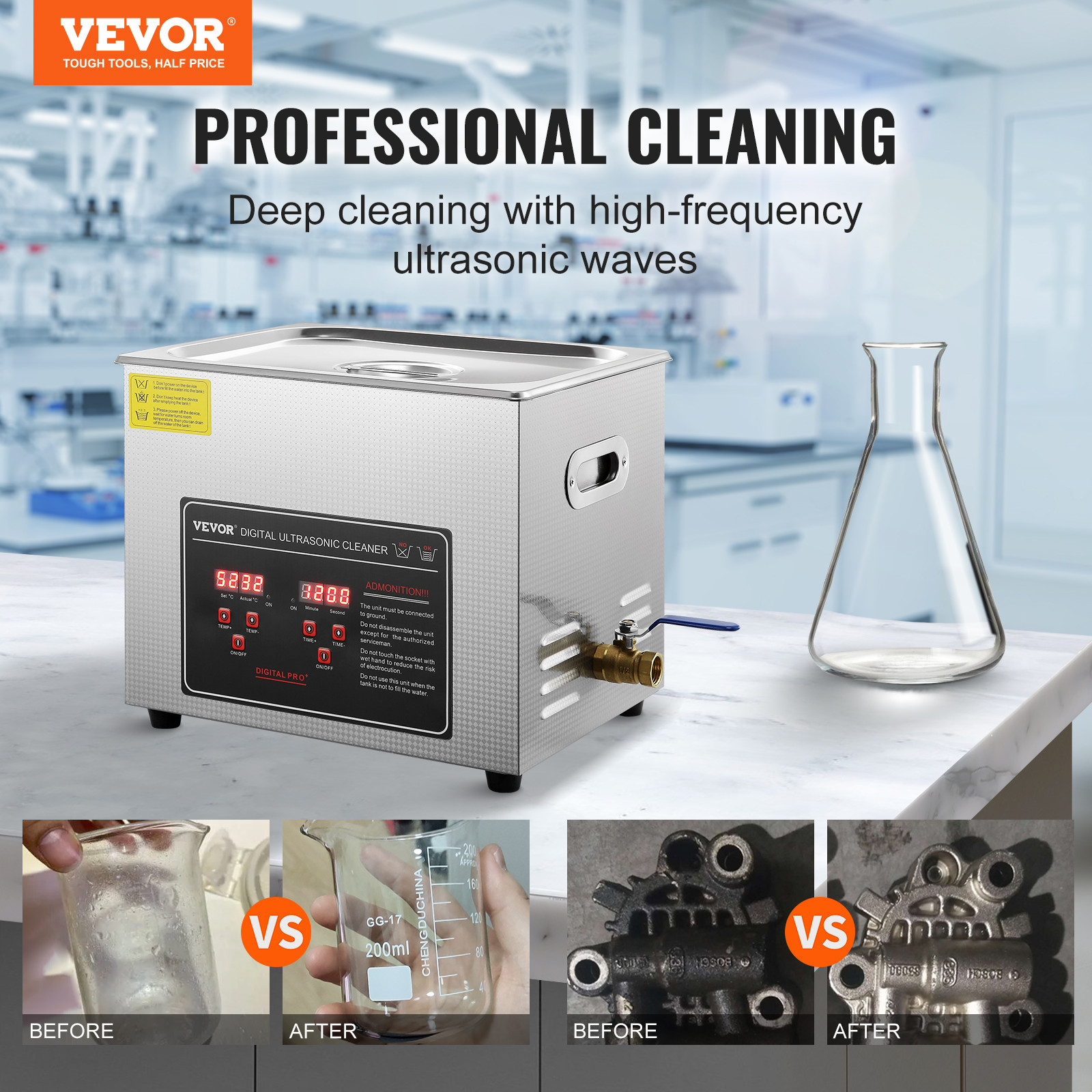 VEVOR 10L Ultrasonic Cleaner with Timer Heating Machine Digital Sonic Cleaner