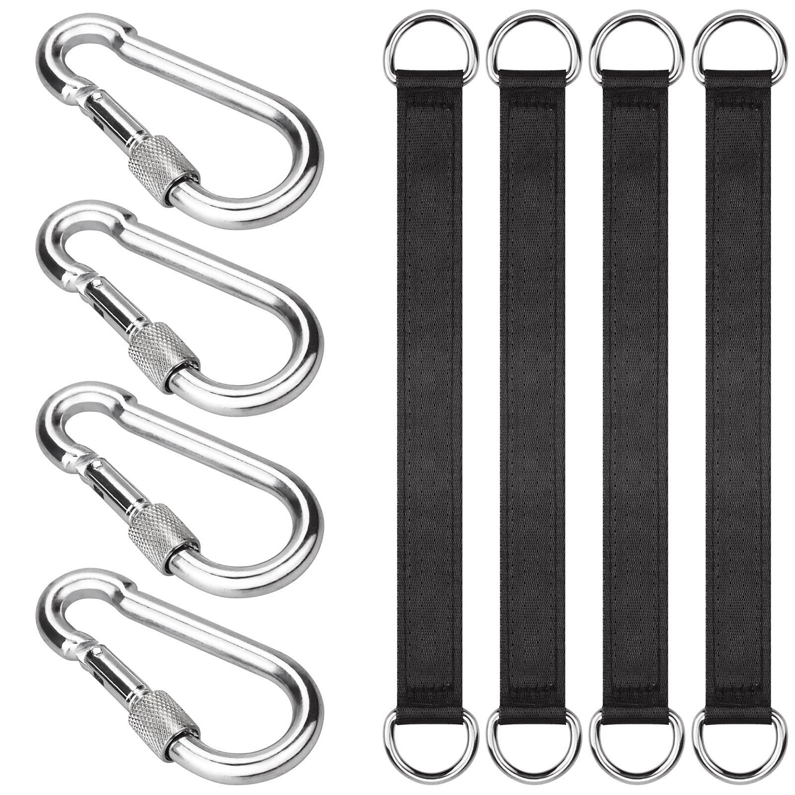 Tree Swing Straps Set 4 PCS Black Hanging Kit with Carabiners