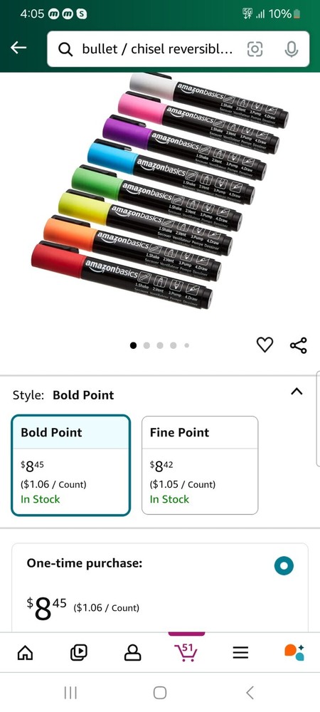 Bullet/Chisel Reversible Tip Chalk Markers, Bold Point, 8 Pack, Bright Colors