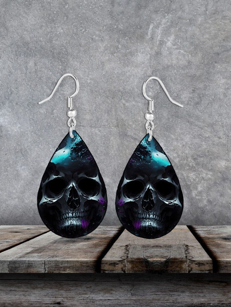 Dark Shadowed Skull Teardrop Earrings