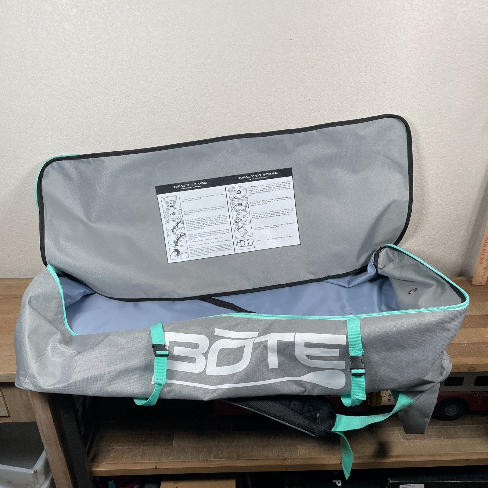 Bote Breeze Aero Inflatable Paddle Board Back Pack Storage Carry Bag Gray Straps