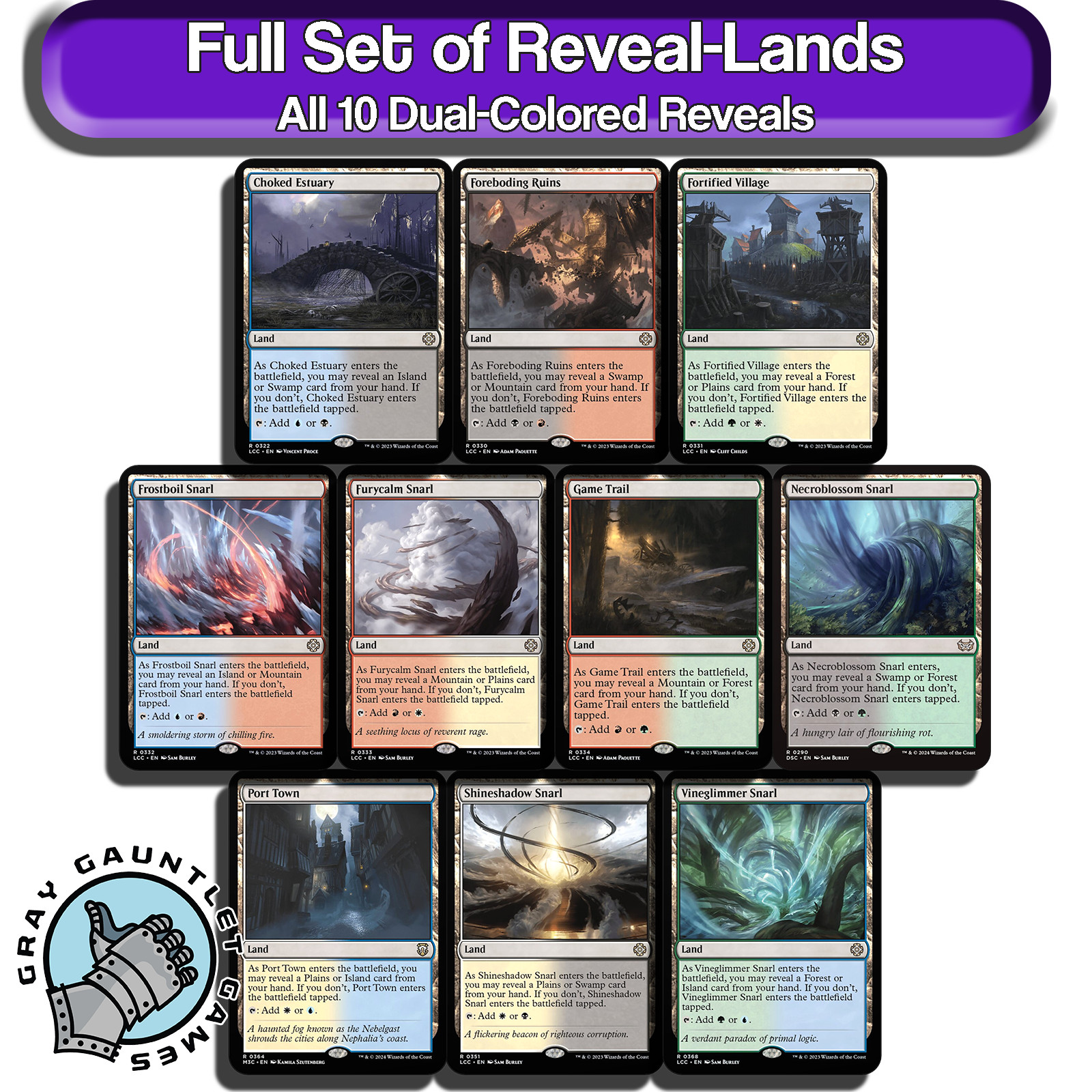 Reveal Lands MTG Dual Lands Full Set All 10 Rare Magic Commander EDH Mana Lot NM