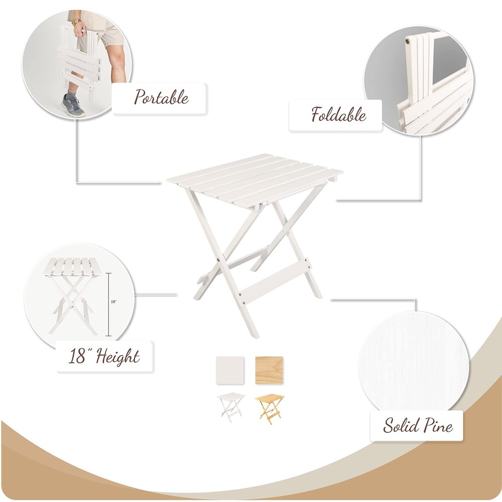 Small Folding Side Table (2-Piece Set), 100% Solid Wood, Portable Patio Outdo...