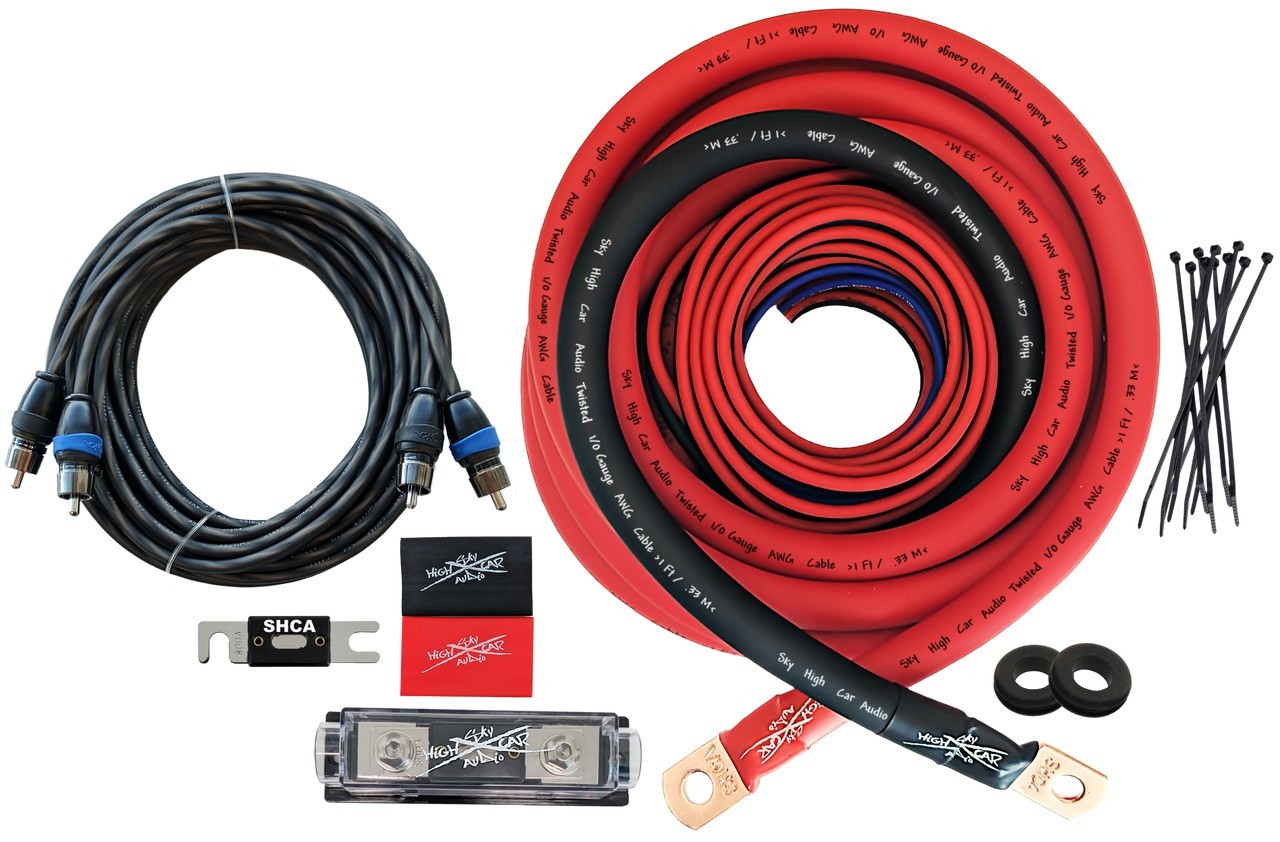 1/0 Ga AWG Amp Kit 1/0 GA Big 3 Upgrade Red Black Sky High Car Audio BUNDLE