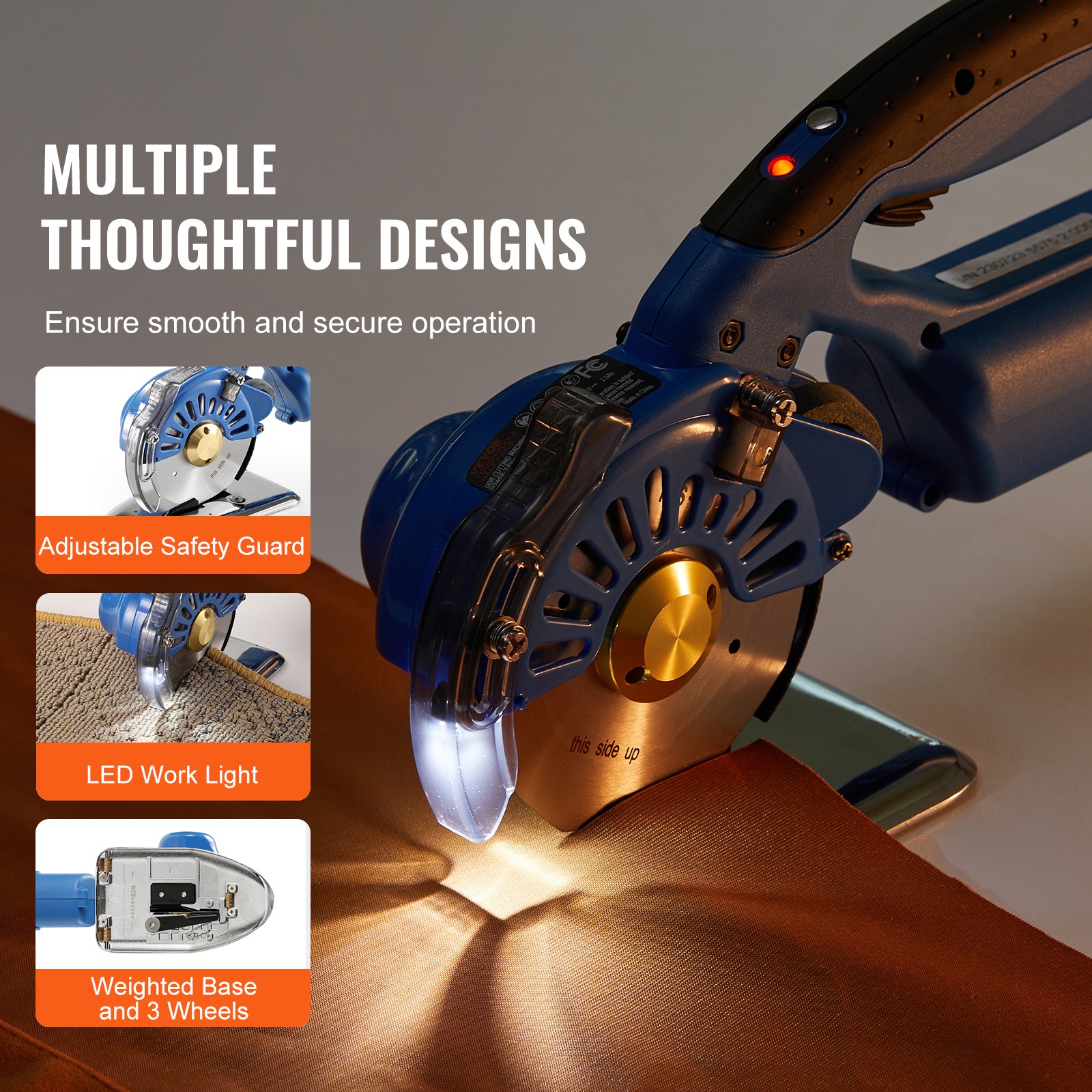 VEVOR Fabric Cutter 5-Speed Cordless Electric Rotary Fabric Cutting Machine