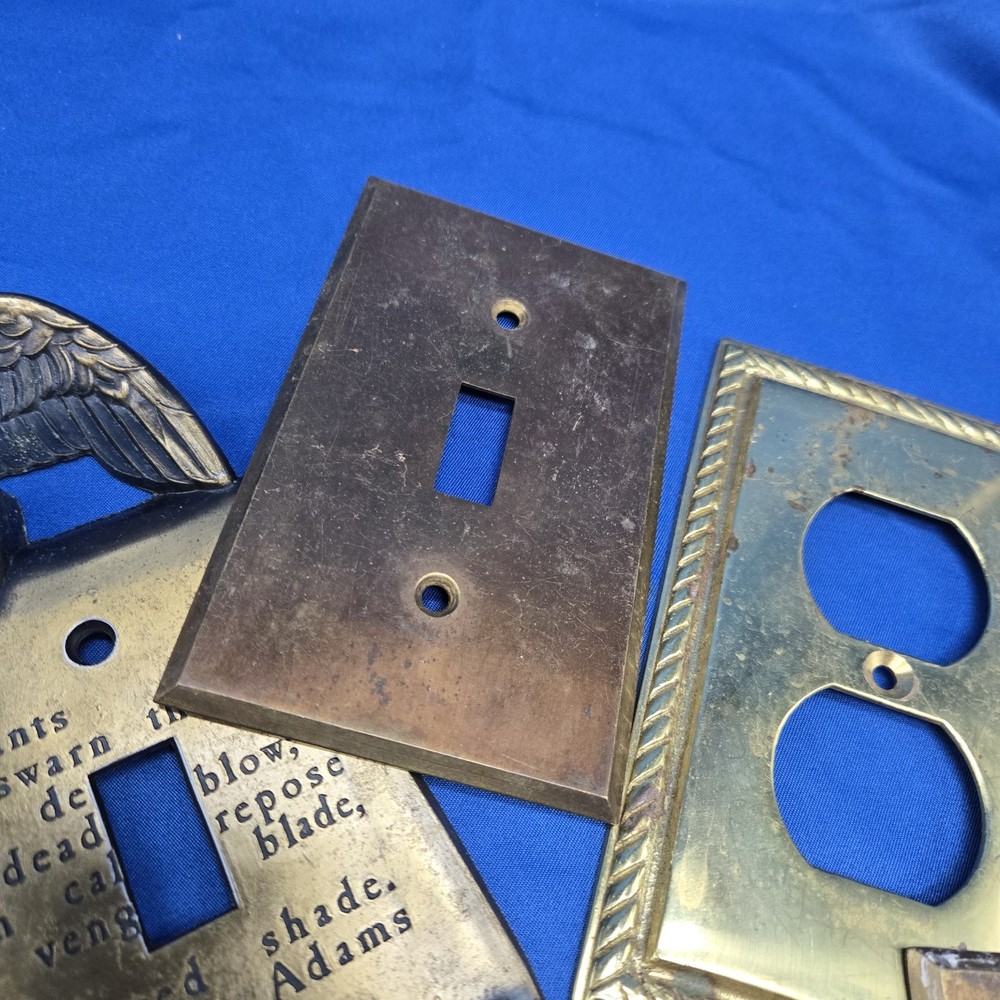 vintage brass switch plate cover Lot 7 India Rope Eagle Toggle Push Button