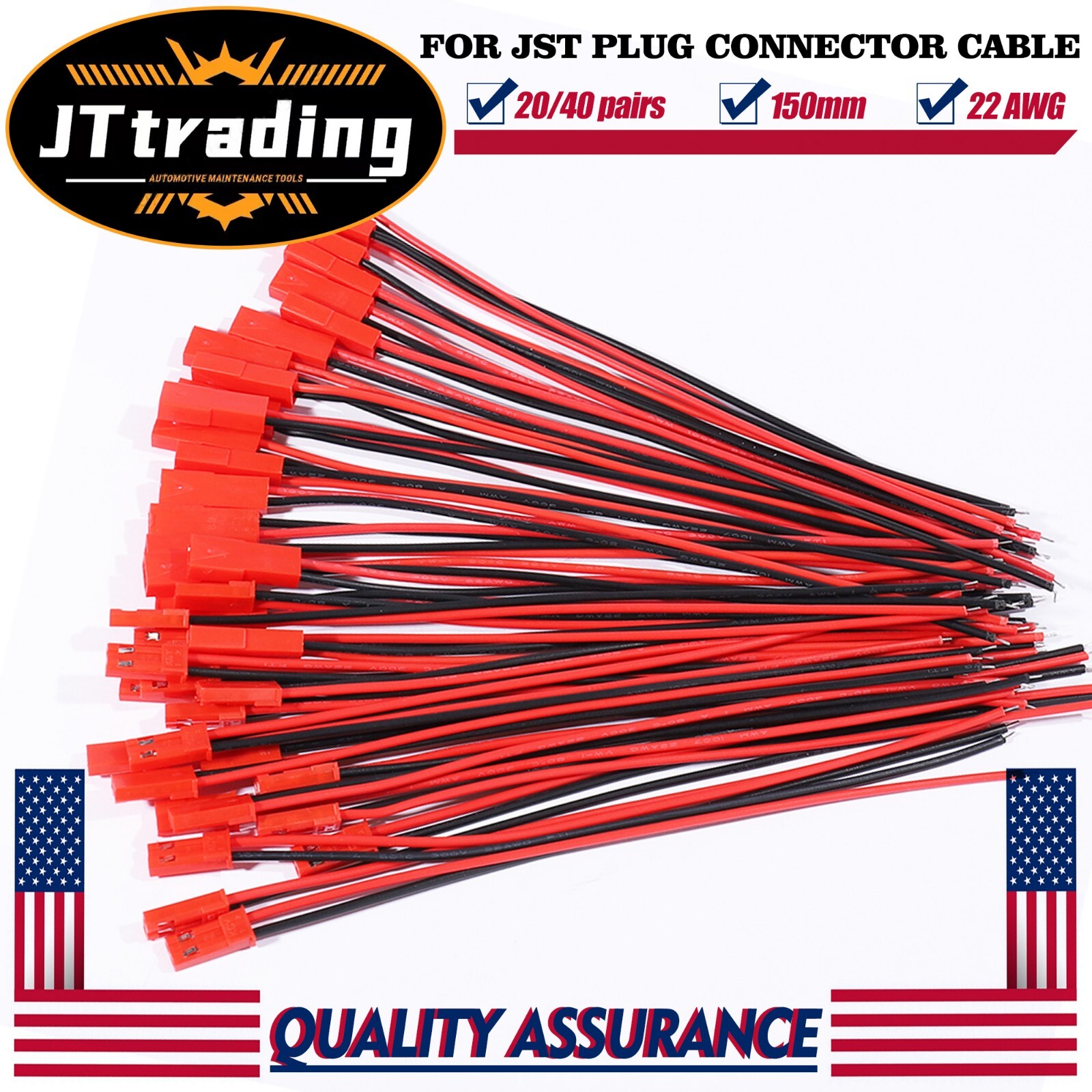 20/40 pairs for JST Plug Male &Female Connector 150mm Wire Cable RC Lipo Battery