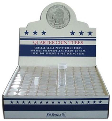 Lot 10 New Harris Round Clear Quarter Coin Tubes Screw On Cap Archival Storage