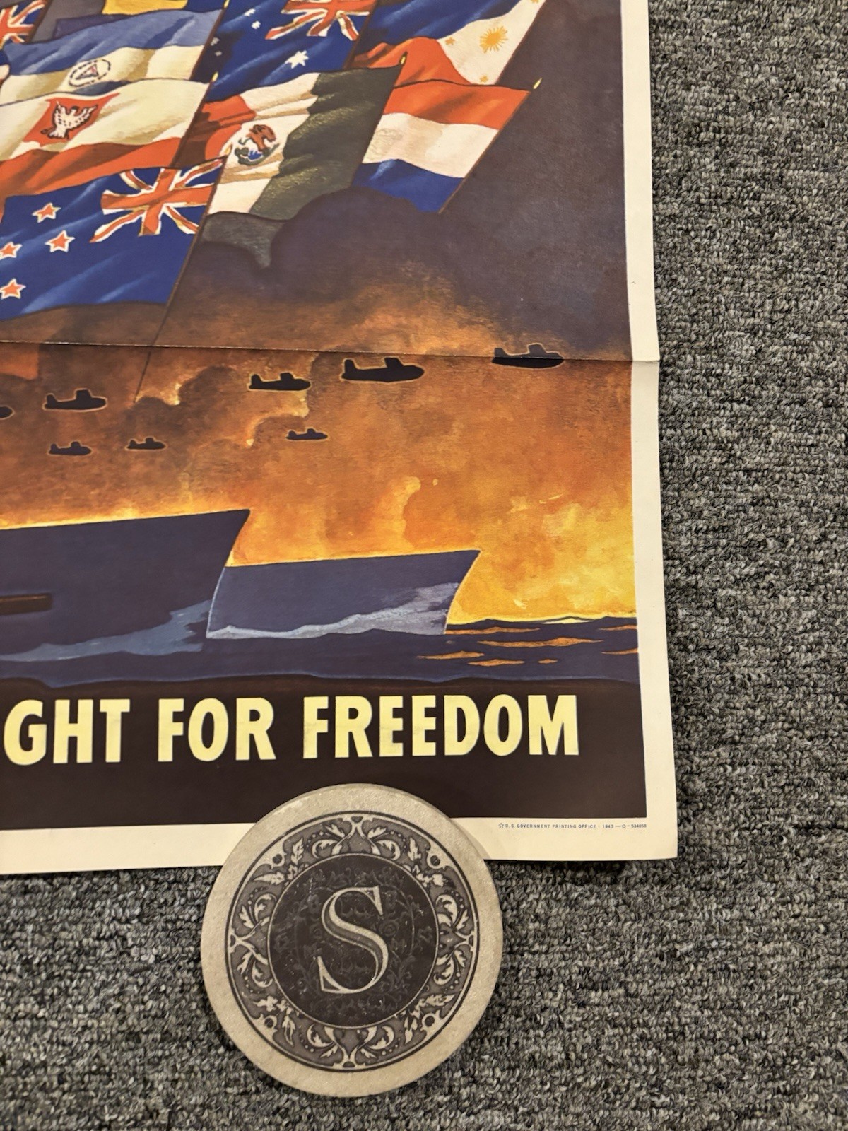 Original WWII Poster United The United Nations Fight For Freedom 20x28”