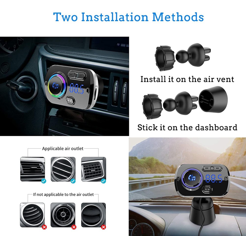 Arestech FM Transmitter Bluetooth 5.0 Hands-Free Car Kit with Quick Small