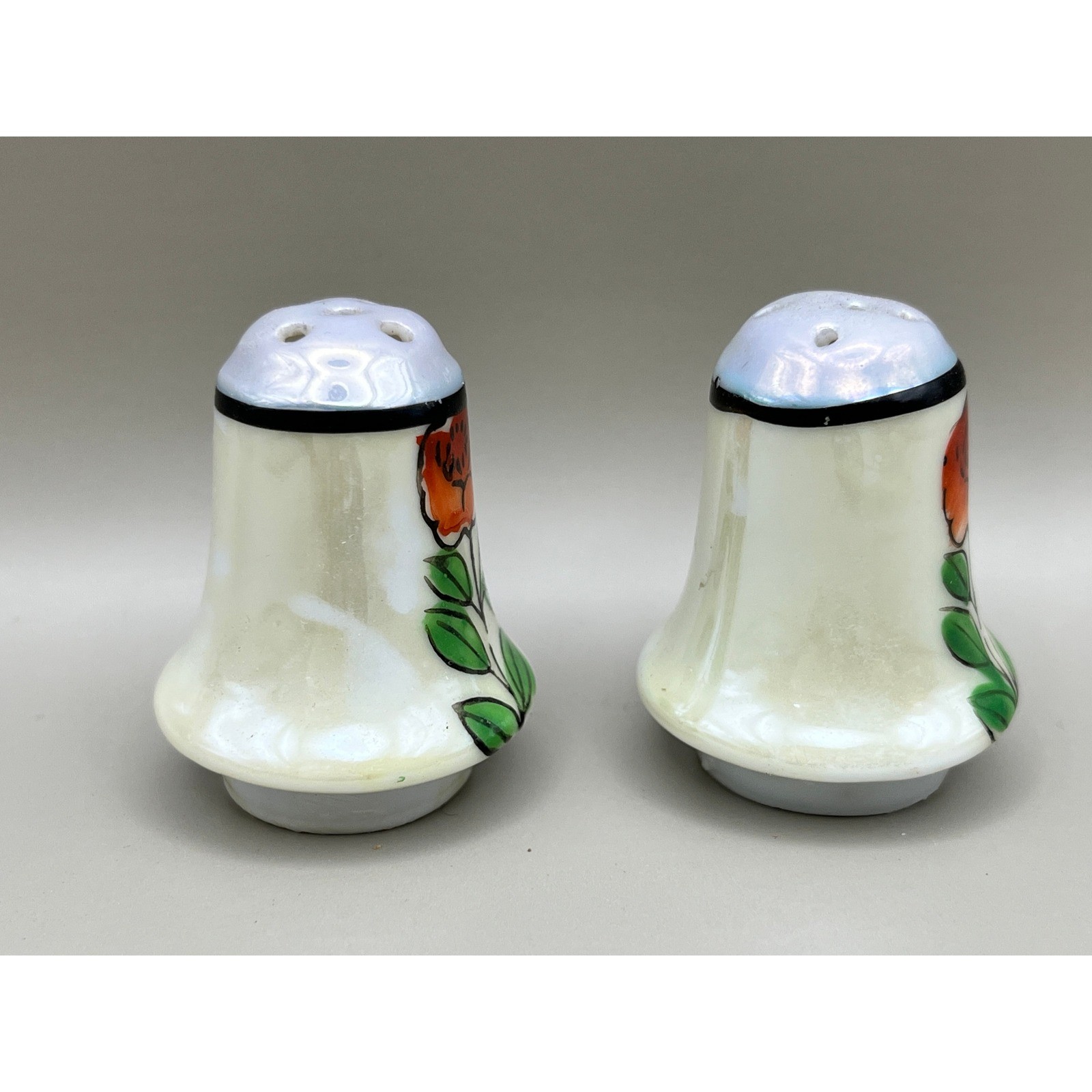 Vtg Hand Painted Tashiro Shoten Ceramic Salt & Pepper Shakers 1.5" Floral Rose