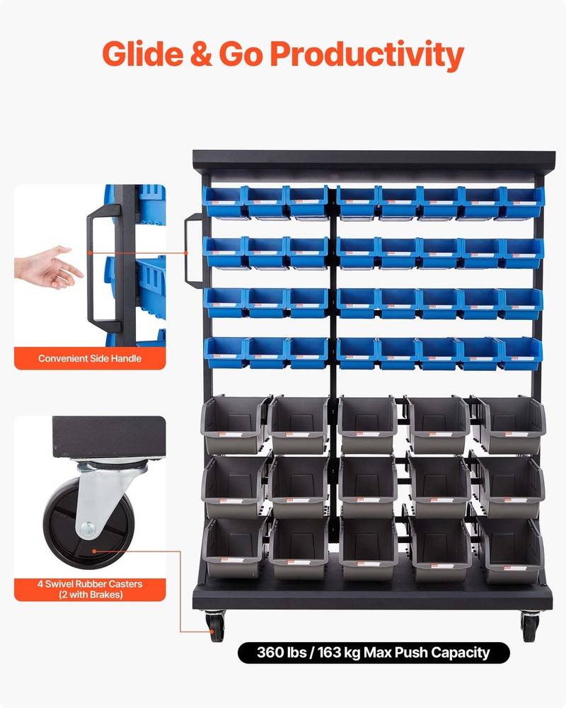 VEVOR Double-Sided Rolling Bin Rack 7-Tier Bin Rack Storage System with 94 Bins