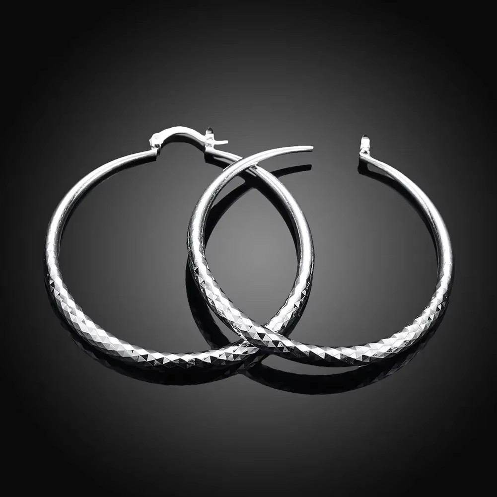 2'' Hoop earrings diamond cut design 925 sterling silver