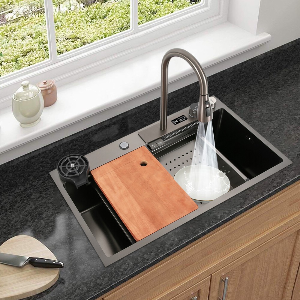 Multifunctional Digital Display Sink Workstation Kitchen Sink w/ Pull-Out Faucet