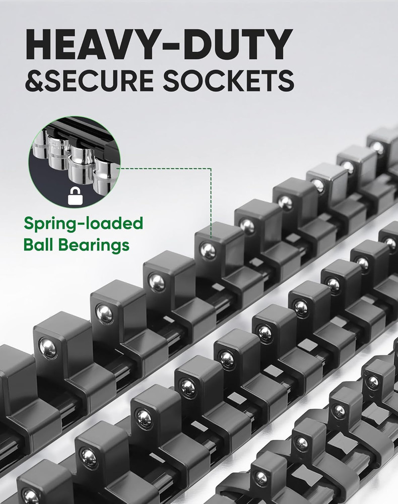 3PC ABS Socket Organizer, Socket Rails Fit 1/2 Inch Drive, Heavy Duty Socket Hol