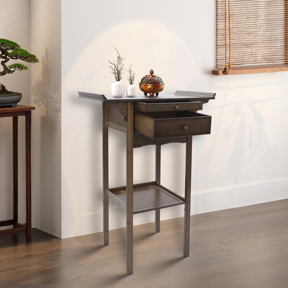 2 Tier Altar Table with Drawers, Altar Table with Storage, Meditation Table