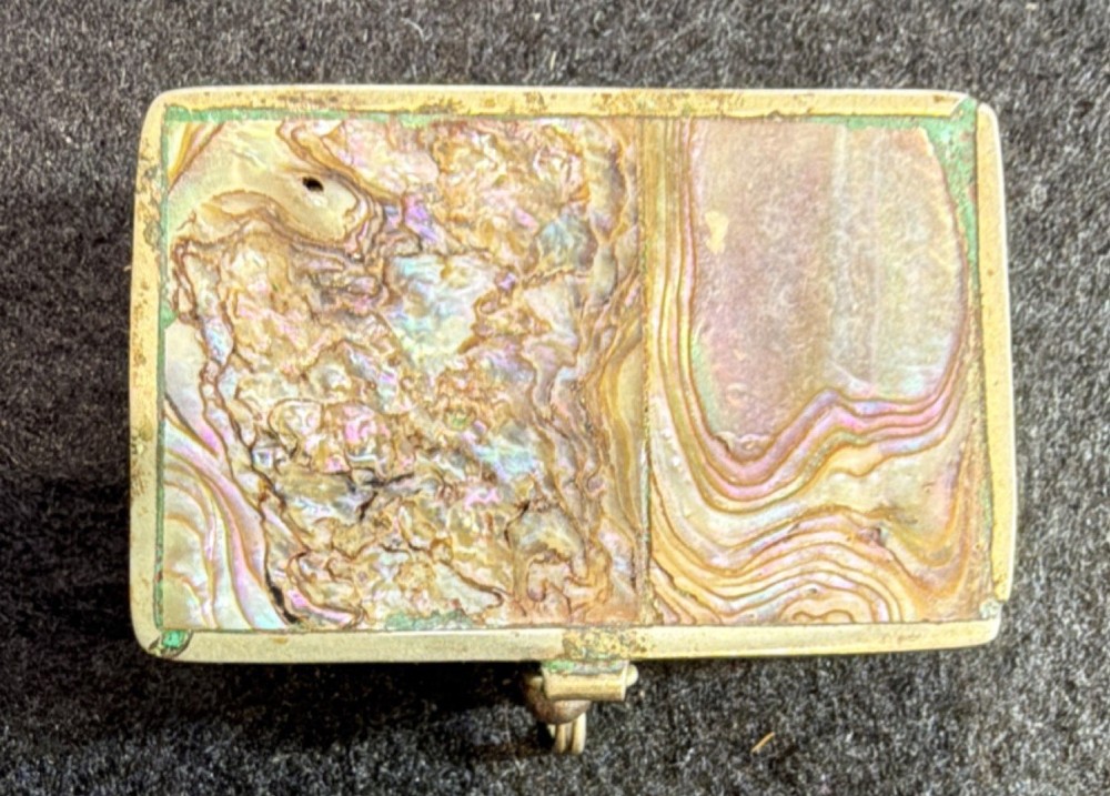 Rectangular Snuff Box with Abalone Inlay and Hinged Lid