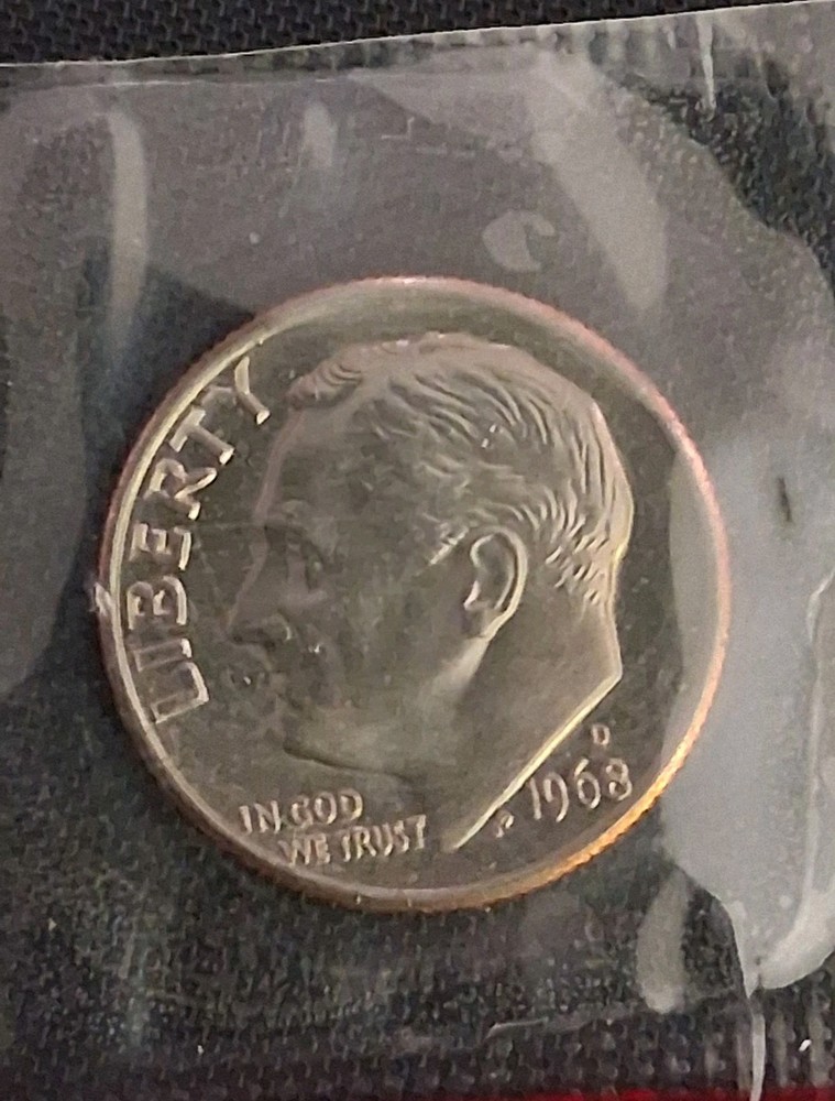 1968 D Roosevelt Dime Uncirculated In US Mint Cello