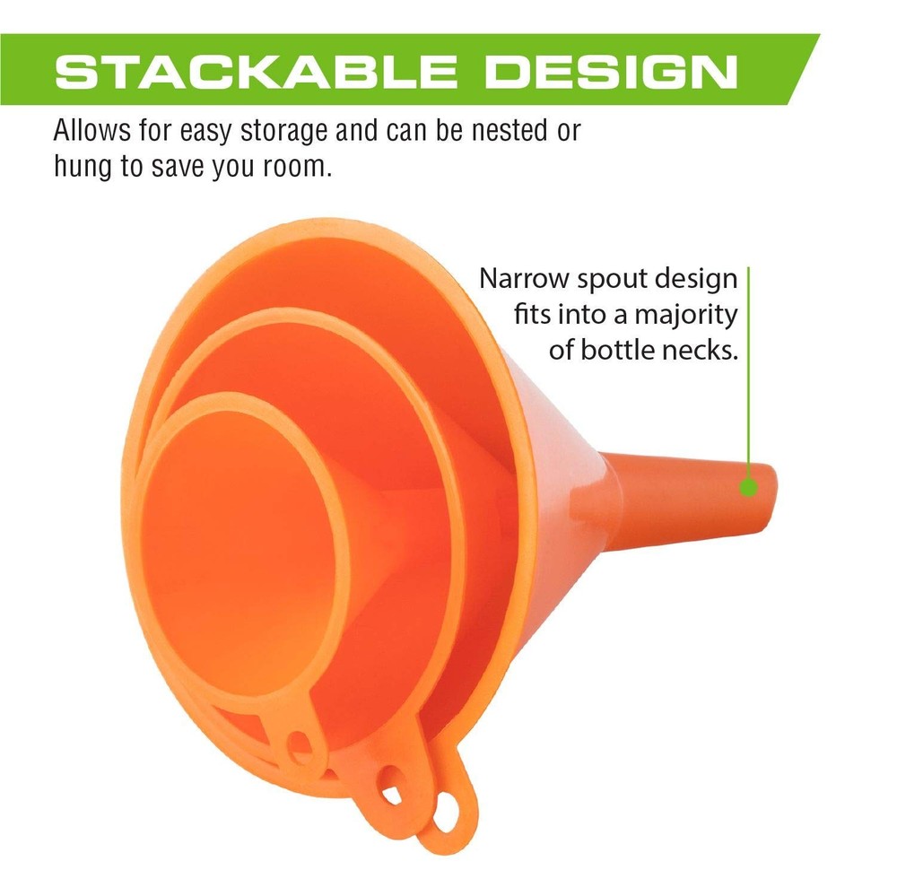 ARCAN Tools 3-Piece Multi-Purpose Funnel Set, 3-piece funnel set, Orange