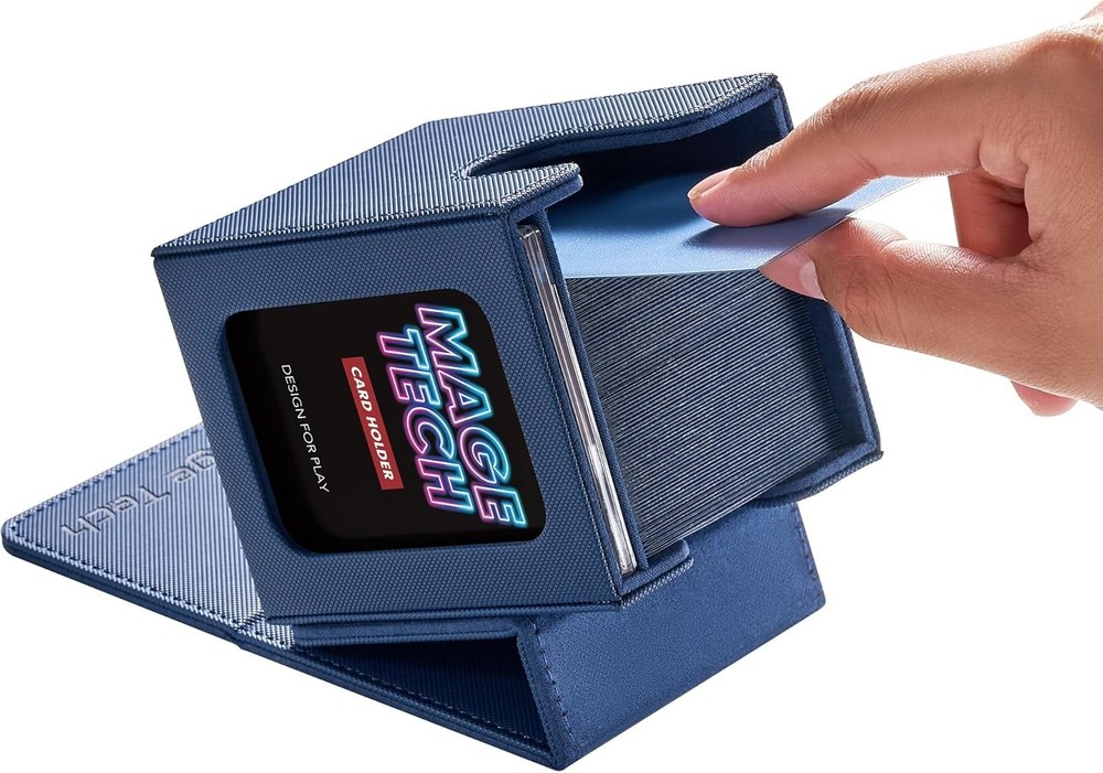 Luxury Commander Deck Box Lite - Built-In Snap Holder & Removable Cover (Blue)