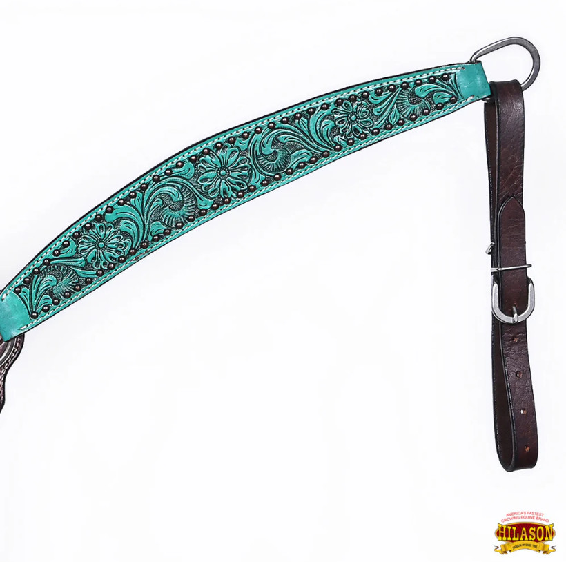 Hilason Turquoise Tooled Leather Headstall & Breast Collar Set 296