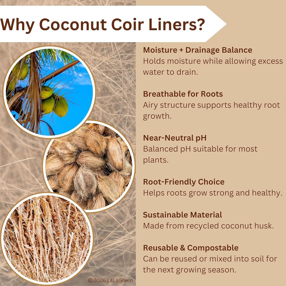 LaLaGreen 24" 2 Pack Rectangular Coco Liners Railing Planter–Large Trough Coir