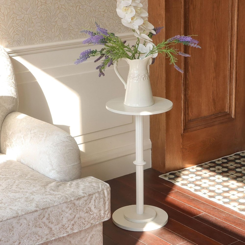 Drink Table Small Side Table Small Spaces Durable Round End Table W/ Fluted Wood