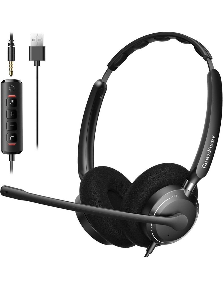 Rownfusny USB Headset with Microphone for PC, Computer Headset with Microphone