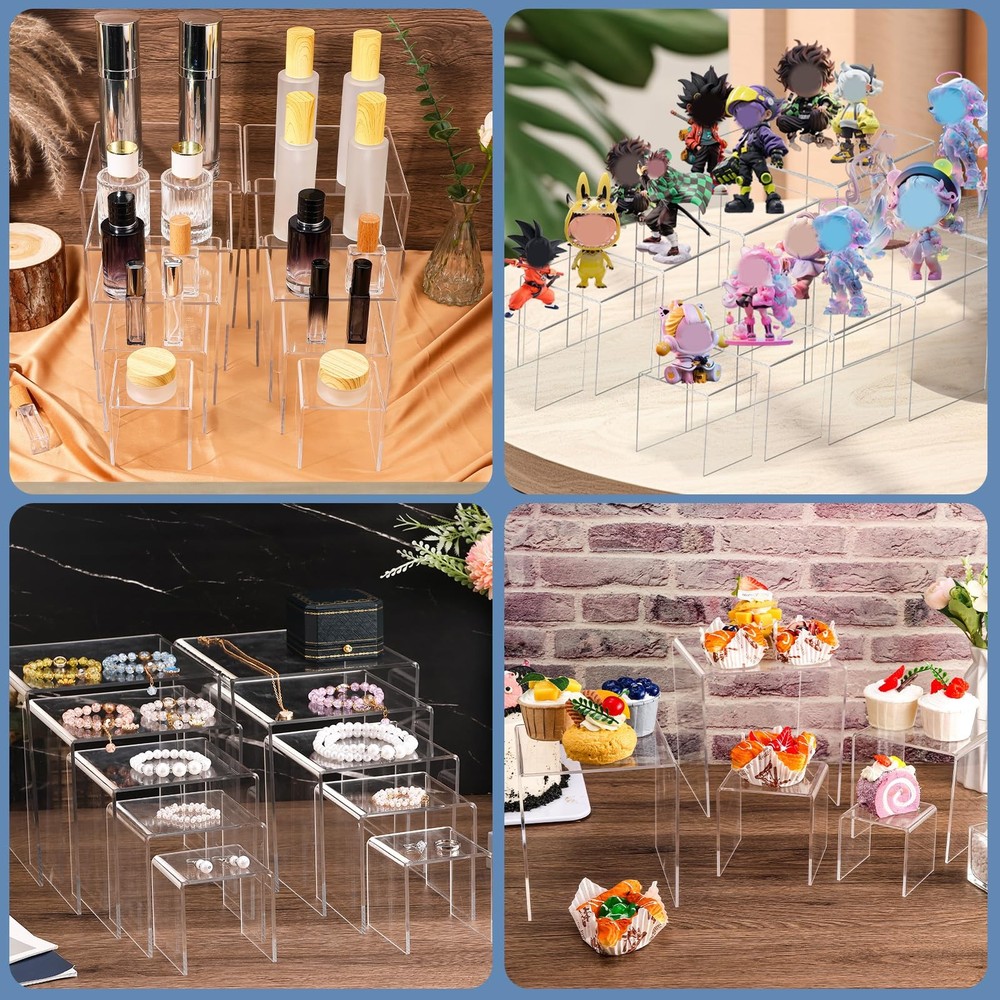 10 Pcs Acrylic Display Risers, 2 Sets 5 Sizes Square Acrylic Risers Display S...