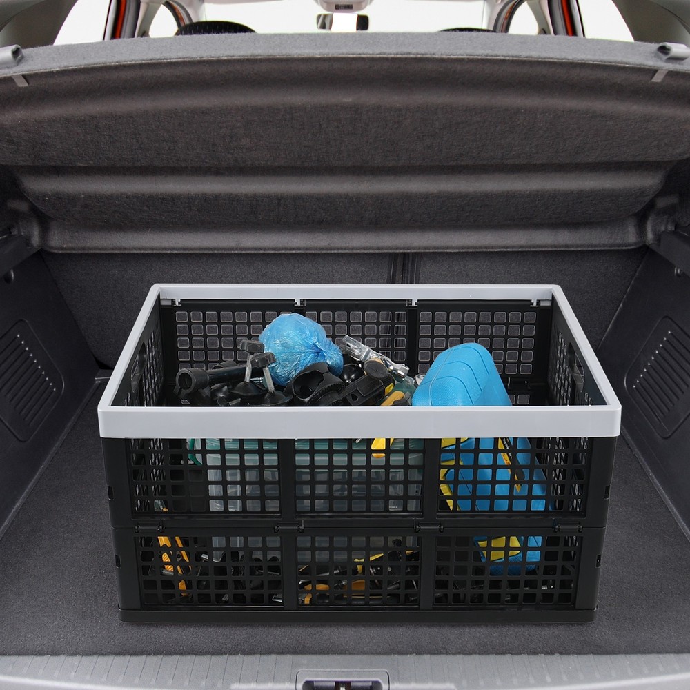 Knifefish Set of 4 Large Folding Stackable Storage Crate, 66 L, Black