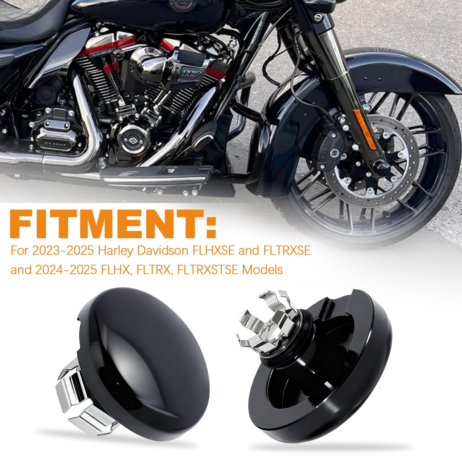 Black Front Axle Nut Caps Axle Covers for Harley Davidson/Touring 2023-2025