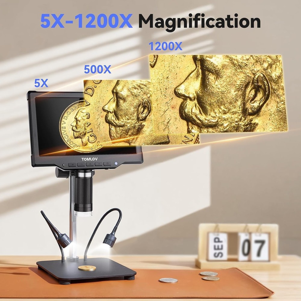 Digital Microscope 10" LCD Coin Microscope Camera 1080P 1200X Solder Microscope