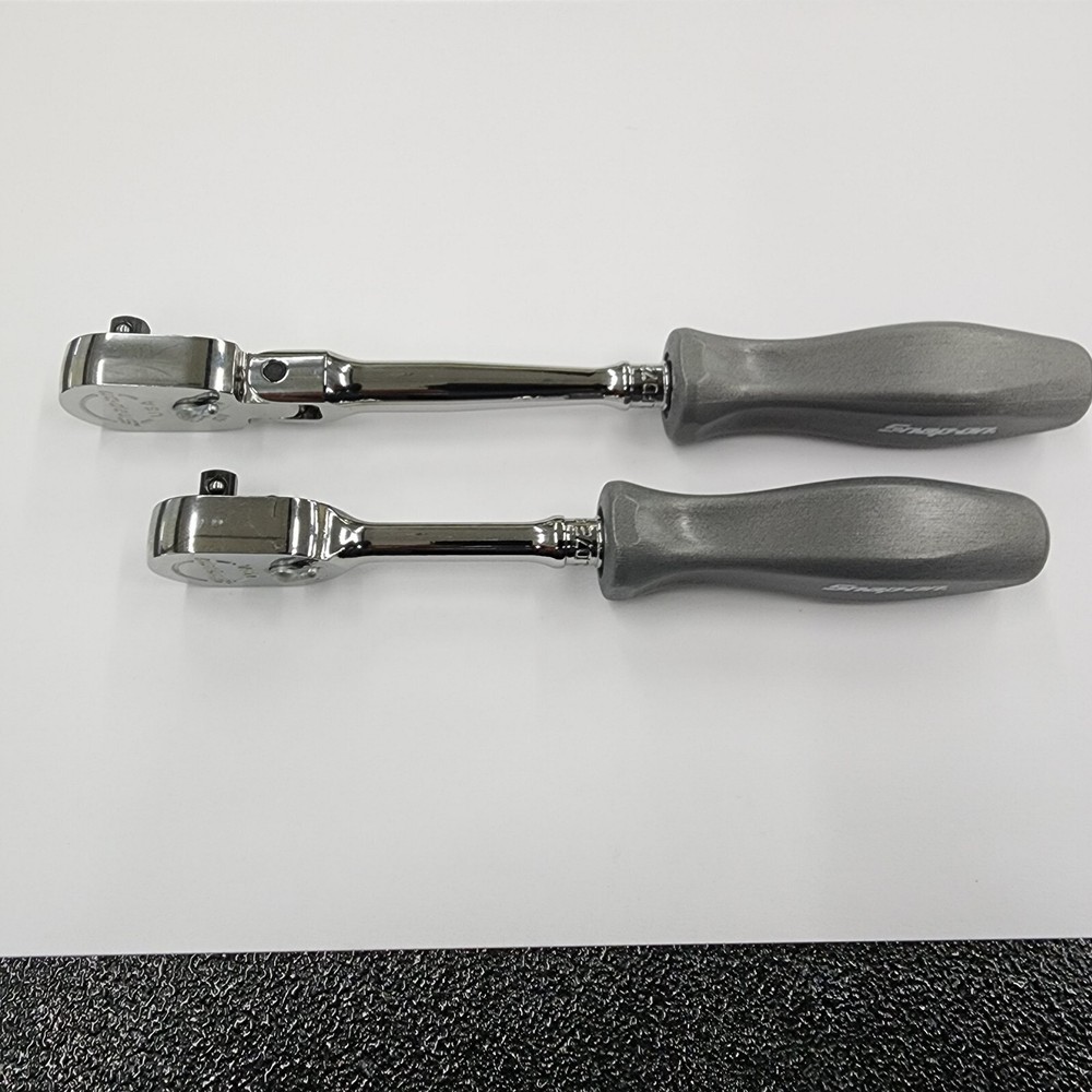 Snap-on Tools NEW 2pc DARK TITANIUM 1/4" Drive Hard Grip Fixed/Flex Ratchet Set