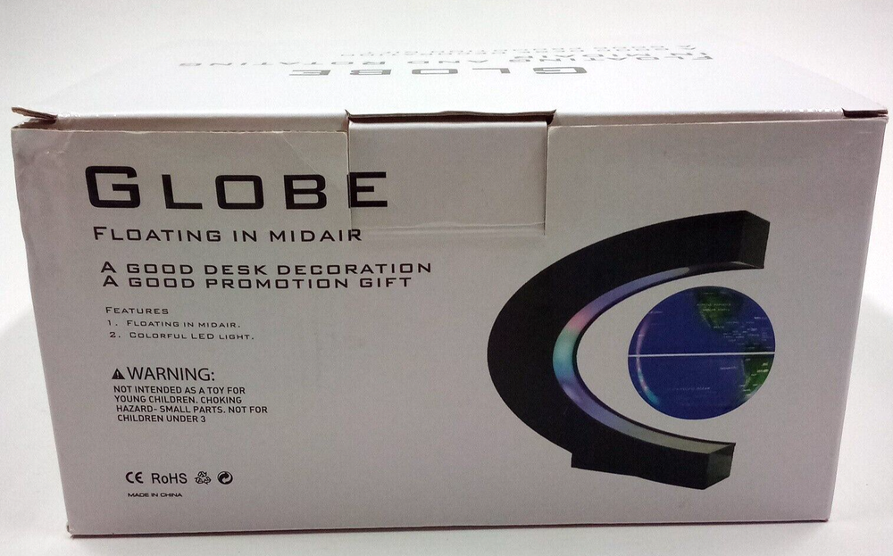 Globe Magnetically Floating in Midair Colorfully Lighted Black & Silver Globe
