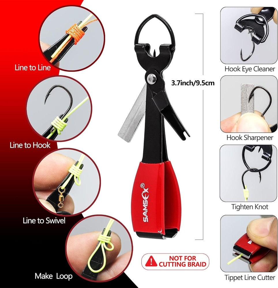 Multi-Function Fishing Knot Tying Tool Set with Clippers Retractor and Access...