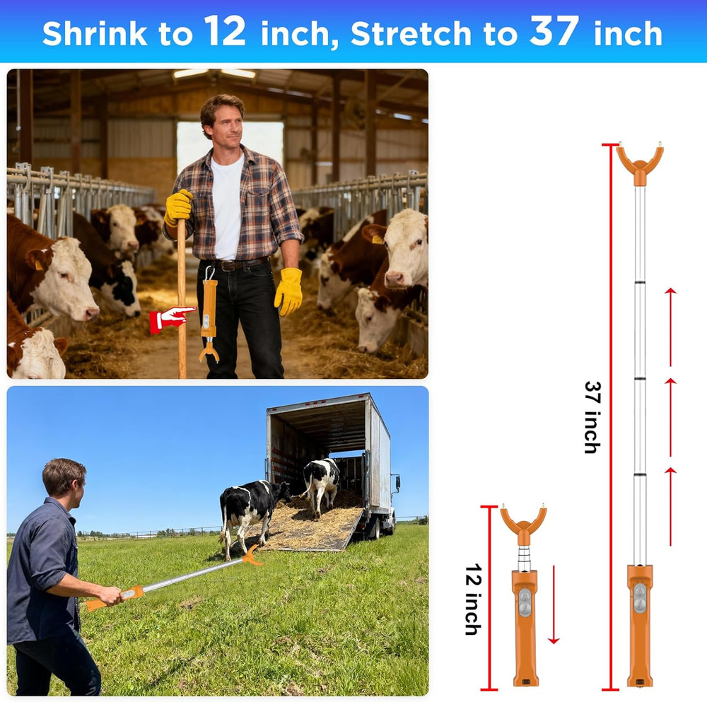 Cattle Prod Rechargeable with Led Light, Waterproof Retractable Cattle Prod Cows