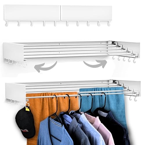 Foldable Wall Mounted Drying Rack - 31.5” Wide, 13.2 Ft Drying Space, 5 White