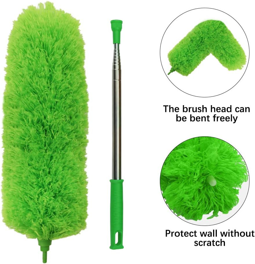 Microfiber Feather Duster Extendable Duster w/ 100 Inches Extra Long Pole Green