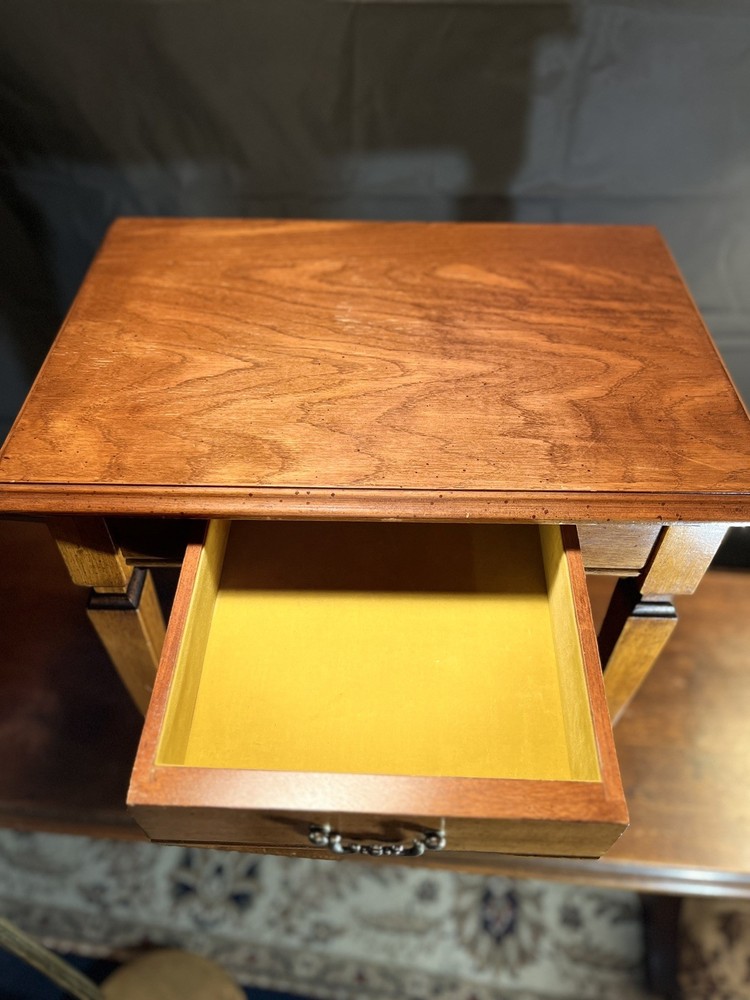 Vintage Solid Cherry Side Table w/ elt-Lined Drawer | Colonial Revival c.1935–45