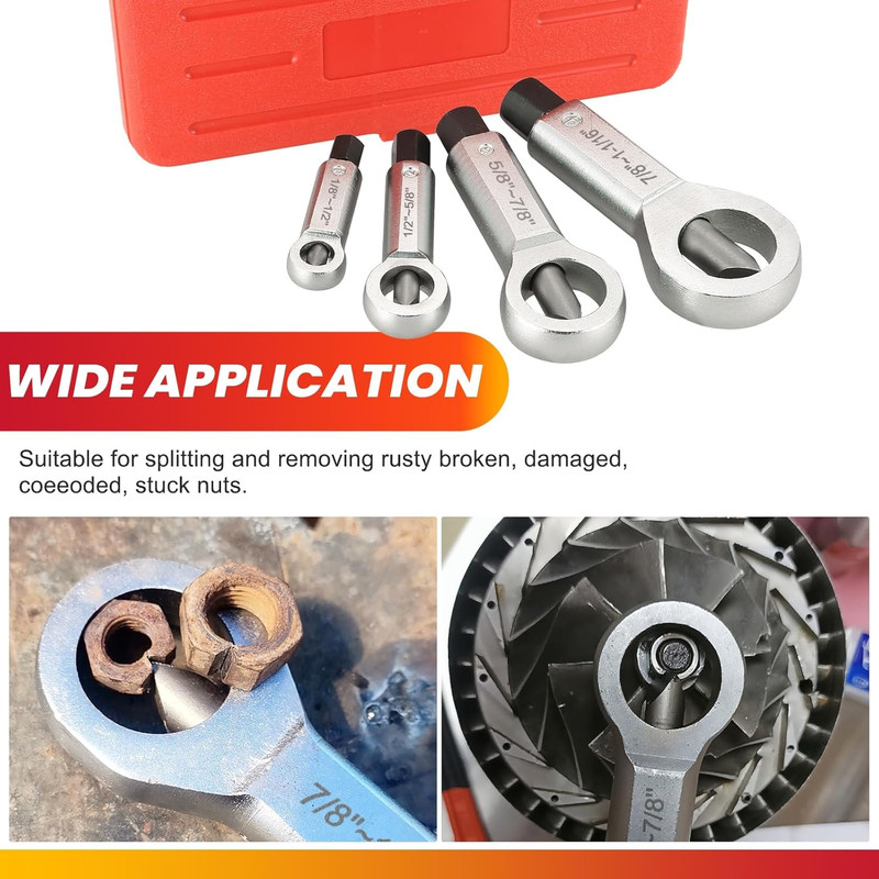 4pcs Nut Splitter Tool Broken Damaged Stuck Remover Puller Corroded Split Set
