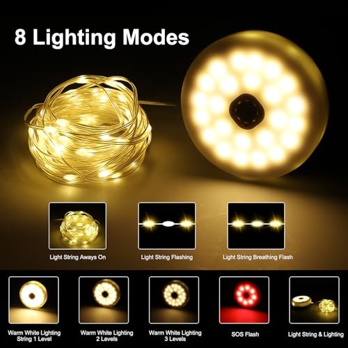 4 in 1 Solar Camping String Lights Ultra Long String with 220LEDs, 72.2Ft
