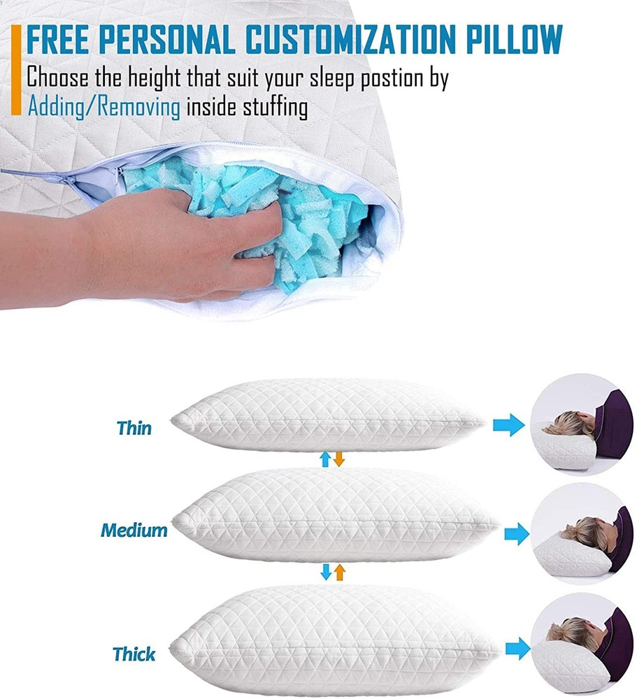 Memory Foam Pillows King Size, Adjustable Cooling, 2 Pack, White