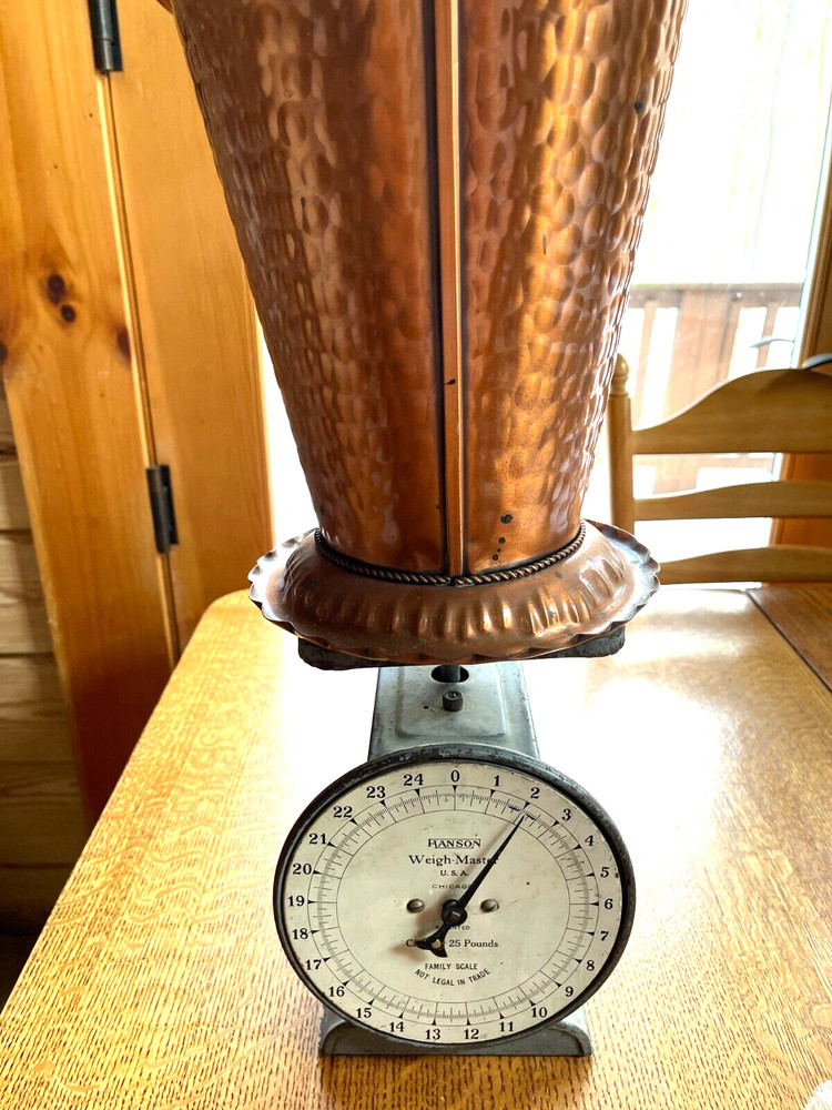 Gregorian Solid Hammered Copper Handled Pedestal Planter Pot, Vase, Umbrella